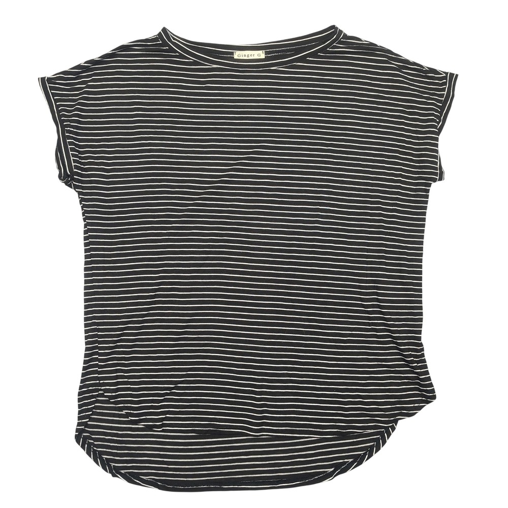 Ginger G T-Shirt Women L Black Striped Dolman Sleeve Rayon Spandex Jersey